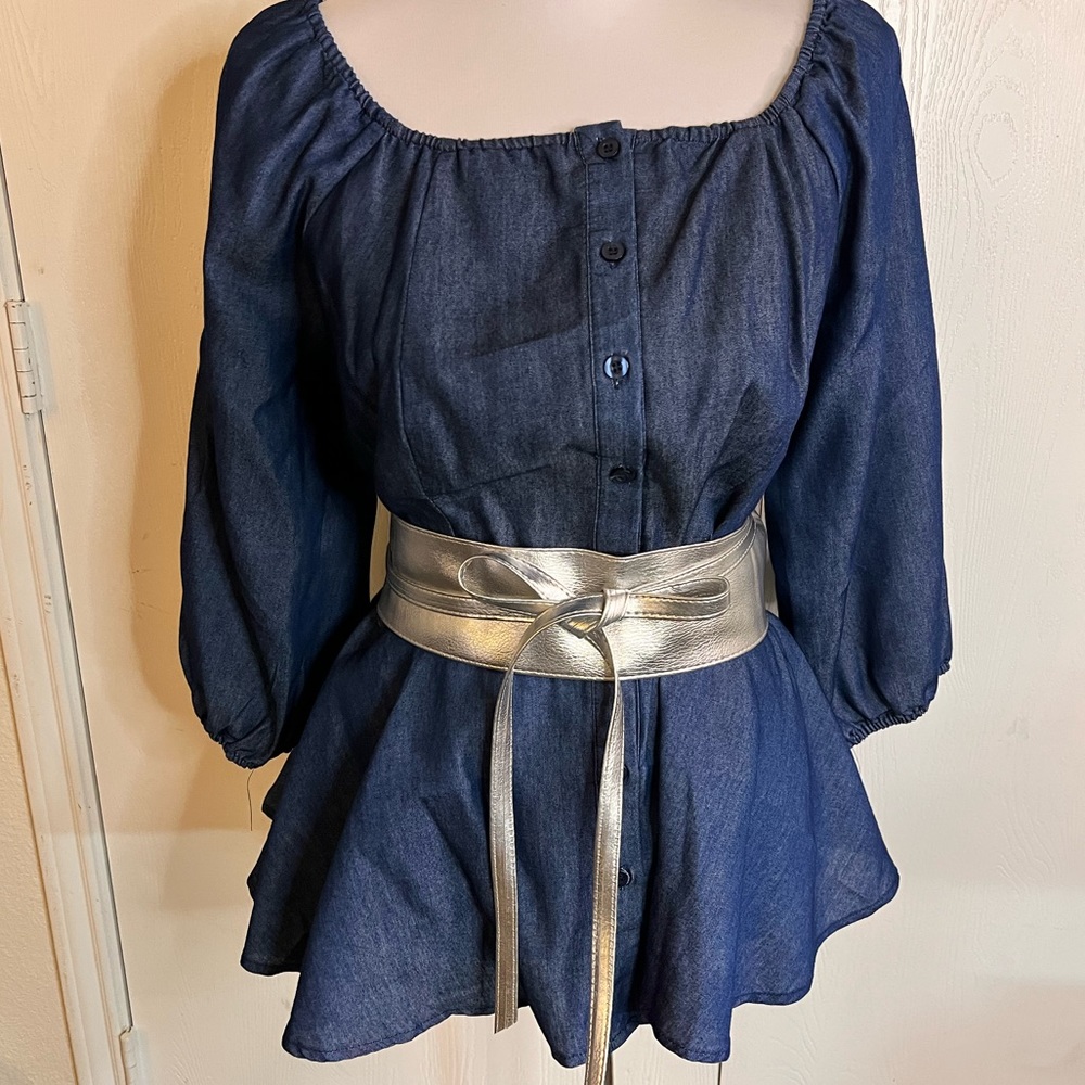 Ashley Stewart Denim Flounce Top